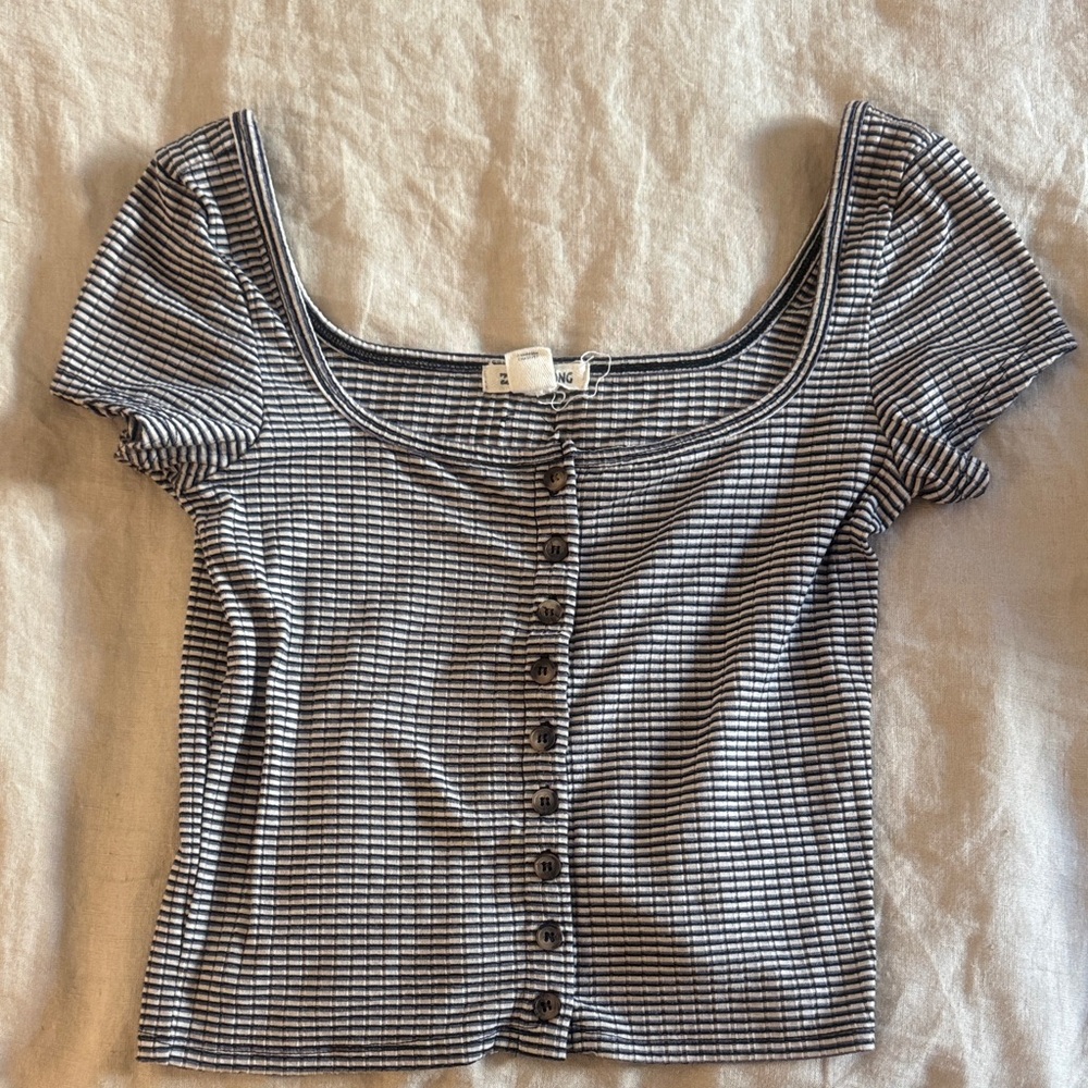 Billabong Black and White Striped Crop Top